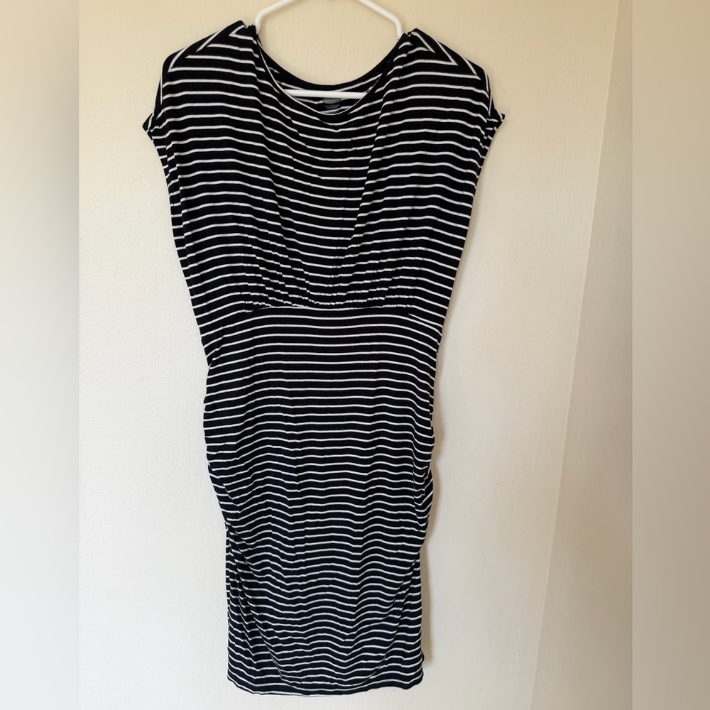 Old Navy Black and White Striped Midi Maternity Dress